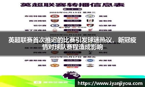 英超联赛首次推迟的比赛引发球迷热议，新冠疫情对球队赛程造成影响